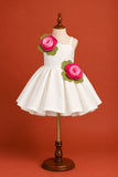 Girls White 3D Rose Applique Party Wear Frock
