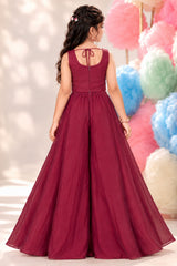 Girls Maroon Embroidered Palazzo Set With Dupatta