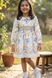 Yellow & Blue Floral Dress with Peter Pan Collar For Girls