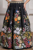 Girls Black Multicolour Floral Embroidered Lehenga Choli