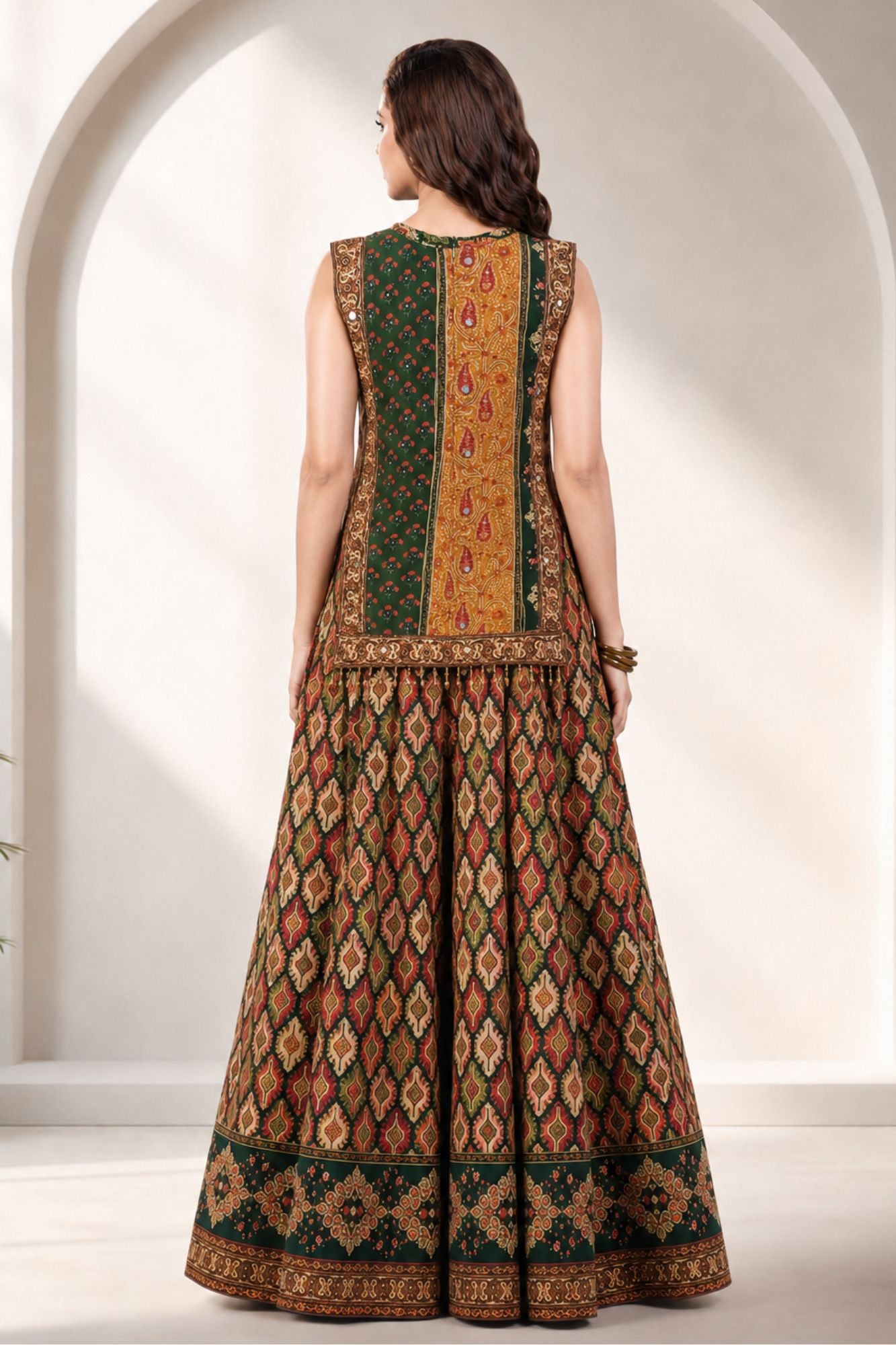 Multicolour Traditional Mirror Embellished Lehenga Choli Set for Girls
