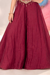 Girls Maroon Embroidered Palazzo Set With Dupatta