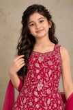 Girls Crimson With Gold Zari Embroidered Palazzo Set with Dupatta