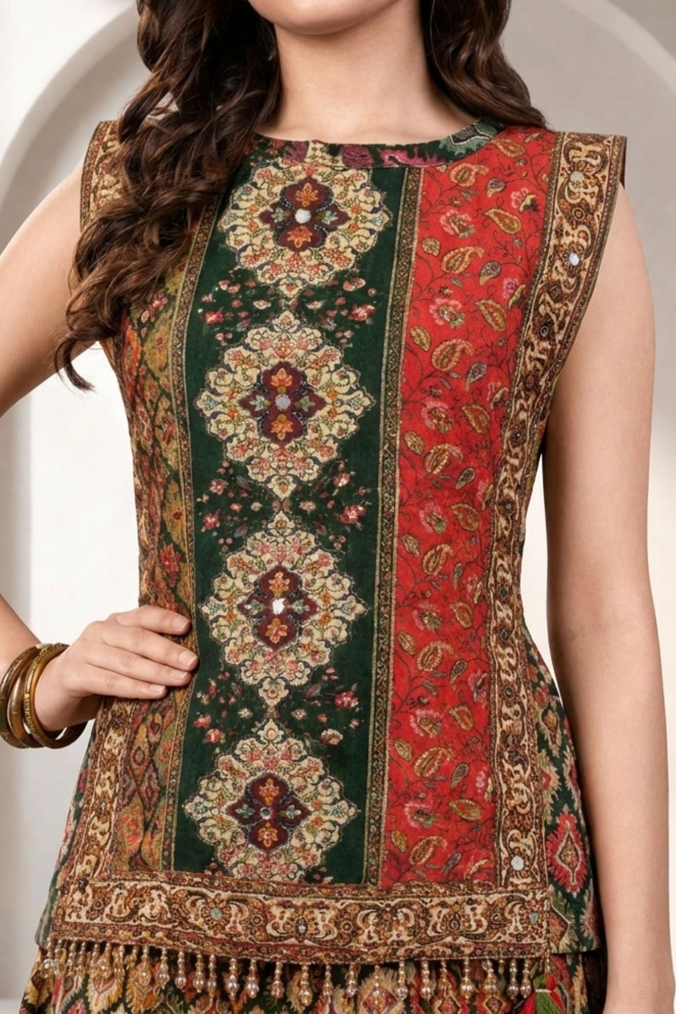 Multicolour Traditional Mirror Embellished Lehenga Choli Set for Girls