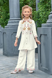 Cream Embroidered Co-ord Set For Girls