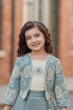 Sea Green Embroidered Jacket & Skirt Co-ord Set For Girls