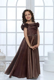 Brown Embellished Off-Shoulder Party Gown For Girls