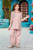 Pink Embroidered Shirt with Straight Pants Co-ord Set For Girls