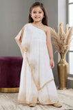 Designer Cream Embellished One-Shoulder Palazzo Set For Girls