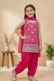 Rani Pink Embroidered Patiala Suit Set For Girls