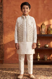 Boys Ivory Gold Embroidered Kurta Set with Nehru Jacket