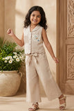 Girls Fawn Sleeveless Embroidered Co-Ord Set with Wide Leg Pants