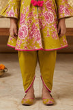 Girls Mustard Floral Printed Kurti with Dhoti Pants Set