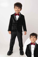 White Shirt With Black Blazer And Pant Set For Boys