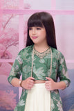 Bottle Green Embroidered Palazzo Set With Floral Jacket For Girls