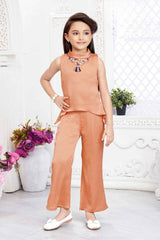 Stylish Peach Casual Co Ord Set For Girls