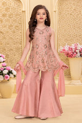 Girls Elegant Pink Floral Embroidered Palazzo Set