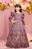 Purple Floral Embroidered Gown with Puff Sleeves For Girls