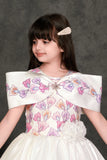 White Floral Embroidered Party Gown For Girls
