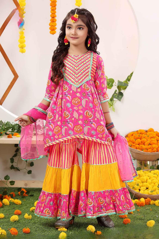 Pink Printed Sharara Set  For Girls