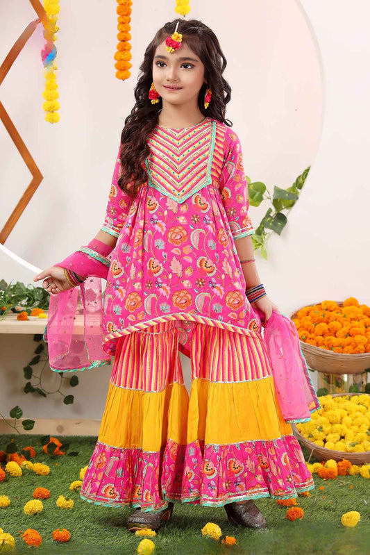 Pink Printed Sharara Set  For Girls