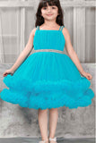 Turquoise Blue Princess Party Frock With Ruffled Layers And Sparkle Waist For Girls