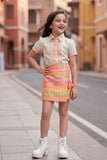 Girls WhiteTop with Multicolor Printed Skorts Set
