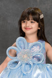 Sky Blue Floral Embellished Party Frock For Girls