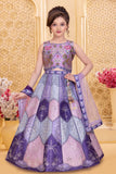 Girls Heavy Floral Embroidered Lavender Lehenga Choli Set with Dupatta