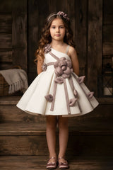 Girls Ivory And Mauve Floral Applique Party Wear Frock