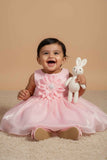 Baby Pink Organza Party Wear Dress with 3D Flower Appliqué For Girls