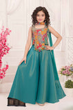 Teal Blue Embroidered Palazzo Set With Dupatta For Girls