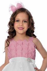 Onion Pink Sleeveless Pleated Frock With Hair Band For Girls