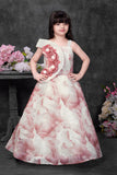 Blush Pink And Ivory Floral Appliqué Party Wear Gown For Girls