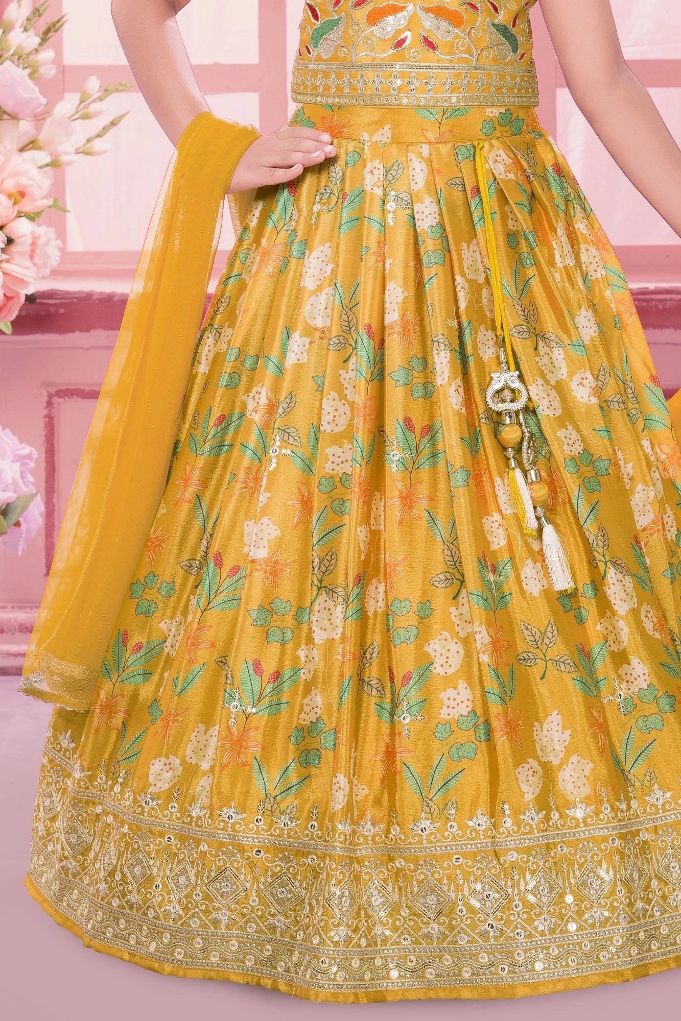 Mustard Yellow Embroidered Silk Lehenga Choli with Dupatta For Girls Lagorii Kids Mustard Yellow Embroidered Silk Lehenga Choli with Dupatta For Girls Lagorii Kids