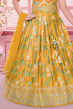 Mustard Yellow Embroidered Silk Lehenga Choli with Dupatta For Girls
