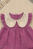 Adorable Girls Mauve Leaf Print Dress with Contrast Peter Pan Collar