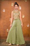Pista Green Embroidered Palazzo Set For Girls