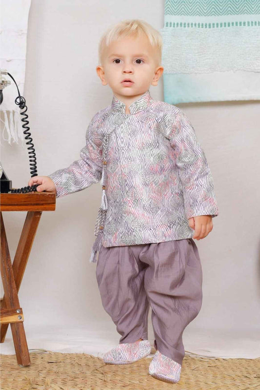 Purple Full Sleeve Sequins Embroidered Kurta Set For Boys