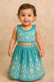 Blue Embroidered Lehenga Choli Set For Girls