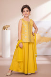 Mustard Yellow Embroidered Palazzo Set with Dupatta For Girls
