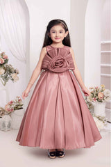 Onion Pink Embellished With Floral Gown For Girls