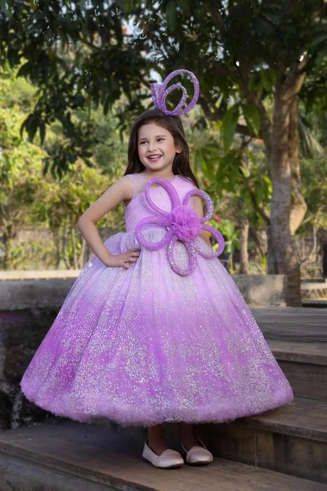 Lilac Sparkle One-Shoulder Party Gown for Girls