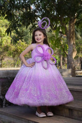 Lilac Sparkle One-Shoulder Party Gown for Girls