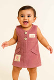 Dusty Pink Corduroy Dress With Cute Patchwork For Girls
