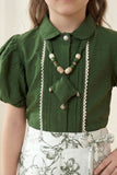 Girls Forest Green Puff Sleeve Top with Printed Palazzo Pants