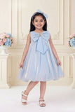 Blue 3D Bow Embellished Party Wear Frock For Girls