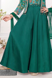 Teal Green Embellished Palazzo Set with Printed Jacket and Dupatta For Girls