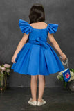 Blue Floral Embroidered Frock with Sling Bag For Girls