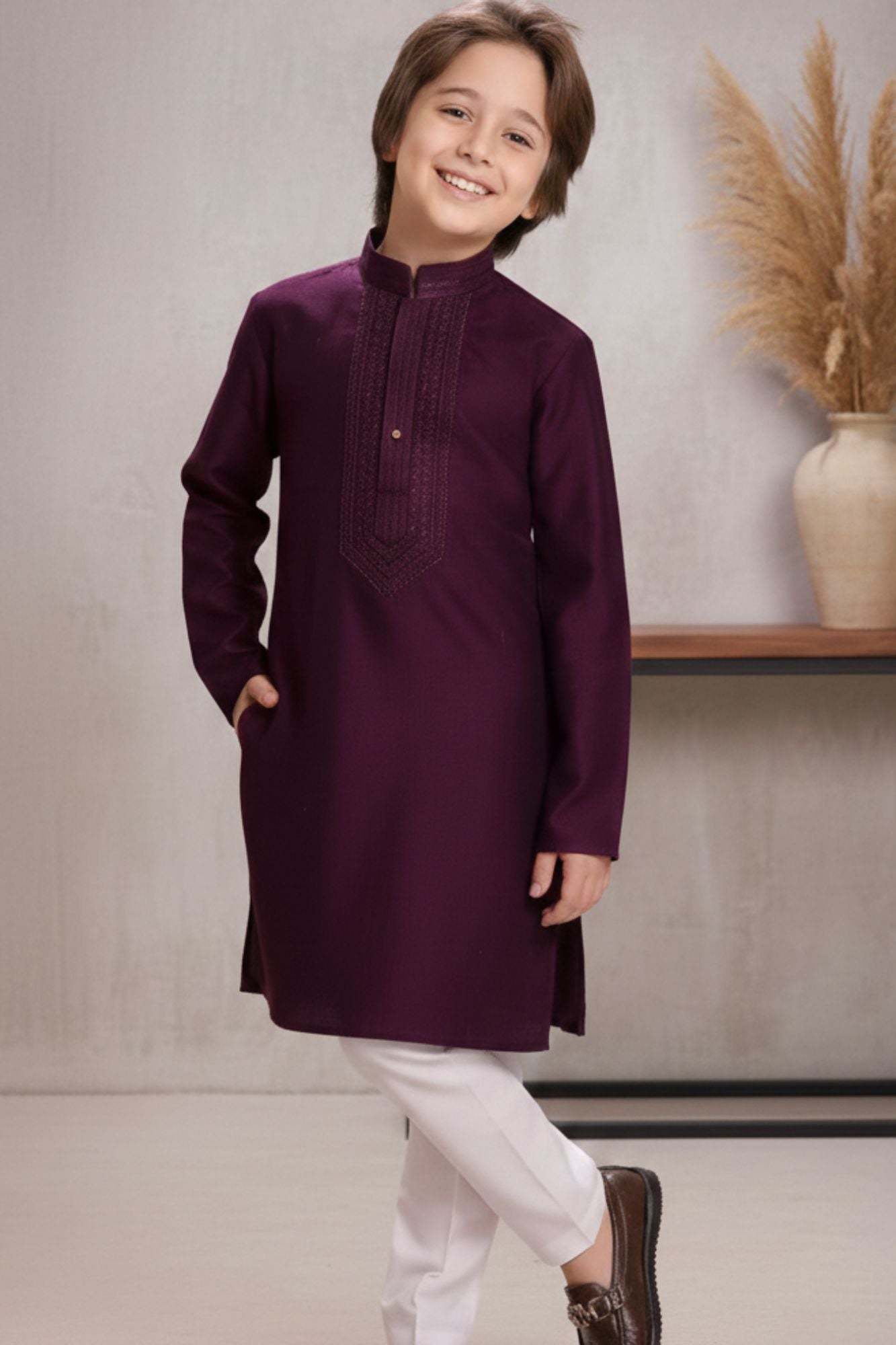 Classic Wine Kurta Pajama Set For Boys